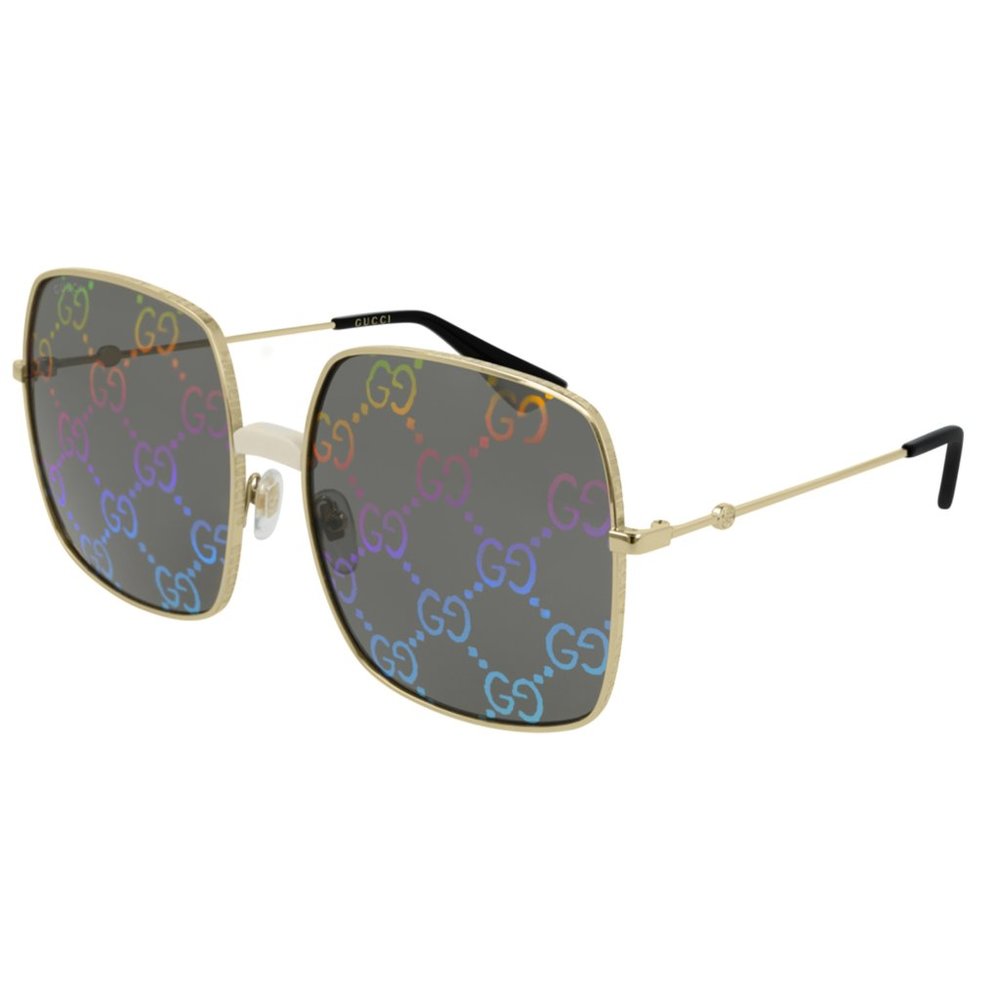 Gucci Gold Square Sunglasses with Multicolor GG Print